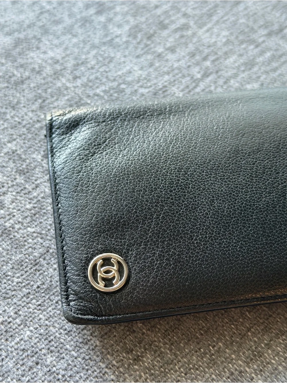 CHANEL Black Long Wallet Silver CC Logo